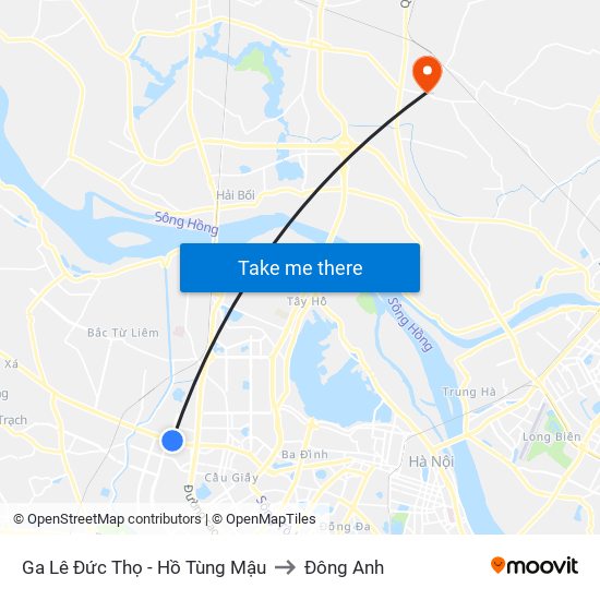 Ga Lê Đức Thọ - Hồ Tùng Mậu to Đông Anh map