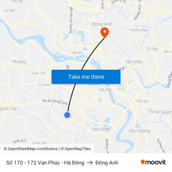 Số 170 - 172 Vạn Phúc - Hà Đông to Đông Anh map