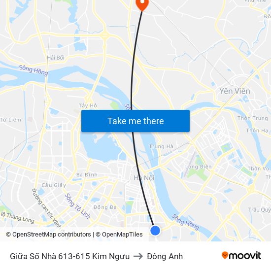 Giữa Số Nhà 613-615 Kim Ngưu to Đông Anh map