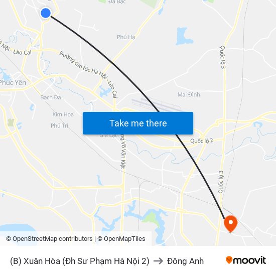 (B) Xuân Hòa (Đh Sư Phạm Hà Nội 2) to Đông Anh map