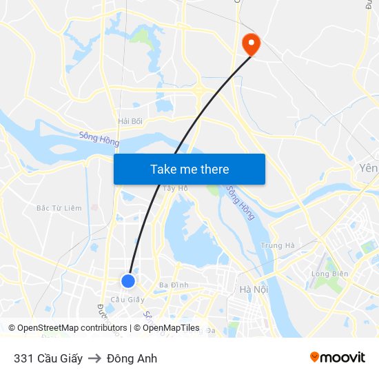 331 Cầu Giấy to Đông Anh map