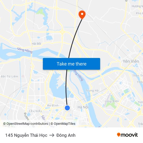 145 Nguyễn Thái Học to Đông Anh map