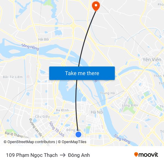 109 Phạm Ngọc Thạch to Đông Anh map