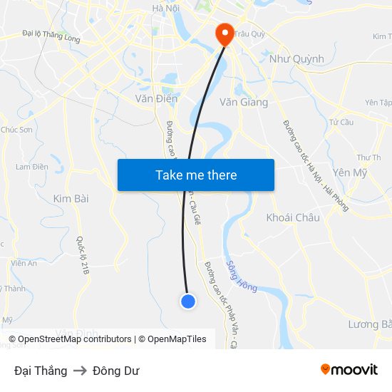 Đại Thắng to Đông Dư map