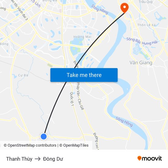 Thanh Thùy to Đông Dư map
