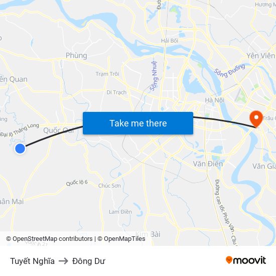 Tuyết Nghĩa to Đông Dư map