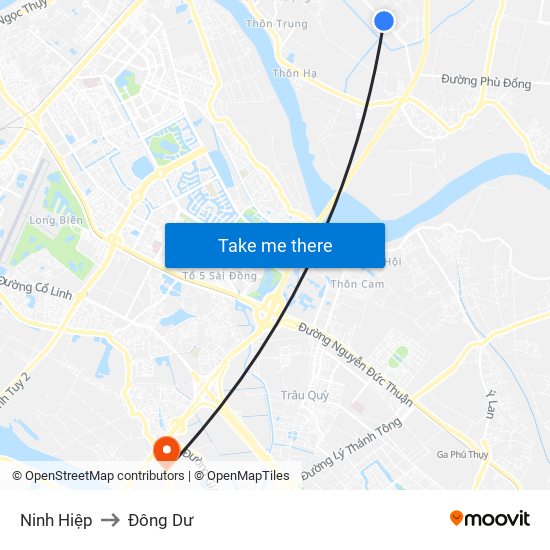 Ninh Hiệp to Đông Dư map