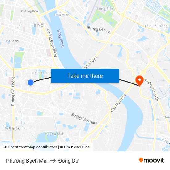 Phường Bạch Mai to Đông Dư map