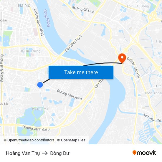 Hoàng Văn Thụ to Đông Dư map