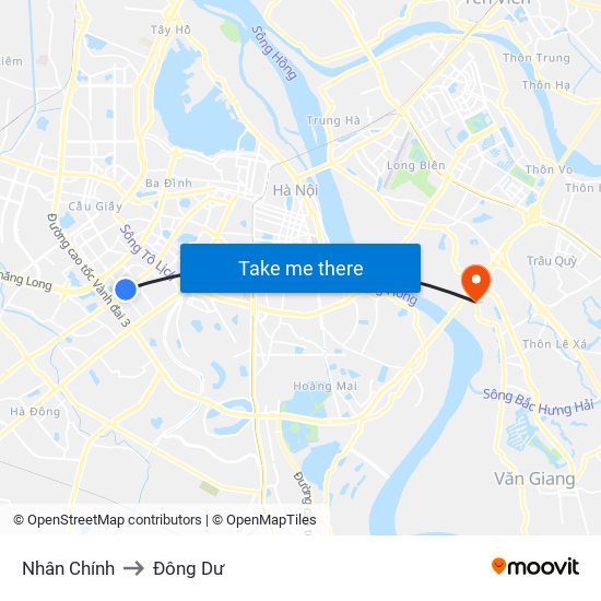 Nhân Chính to Đông Dư map