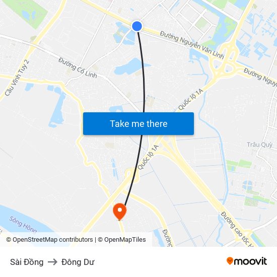 Sài Đồng to Đông Dư map