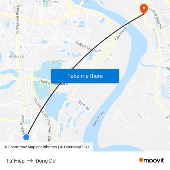 Tứ Hiệp to Đông Dư map