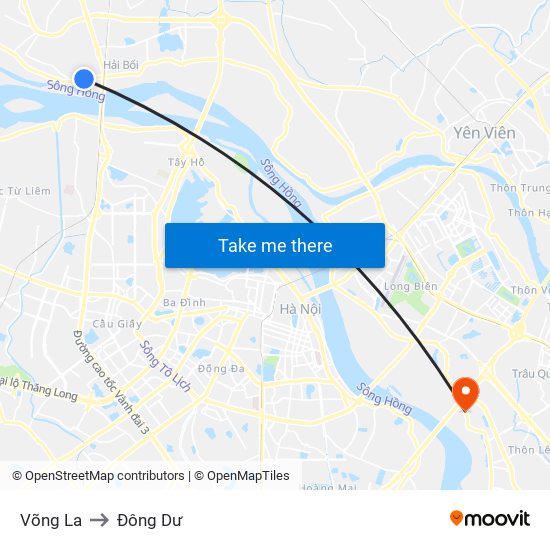 Võng La to Đông Dư map