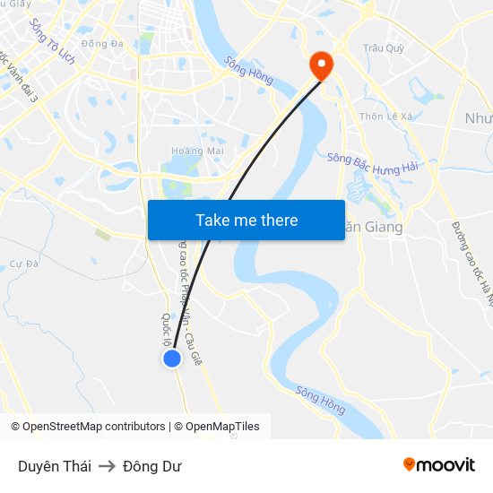 Duyên Thái to Đông Dư map