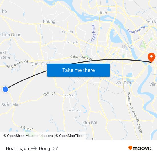 Hòa Thạch to Đông Dư map