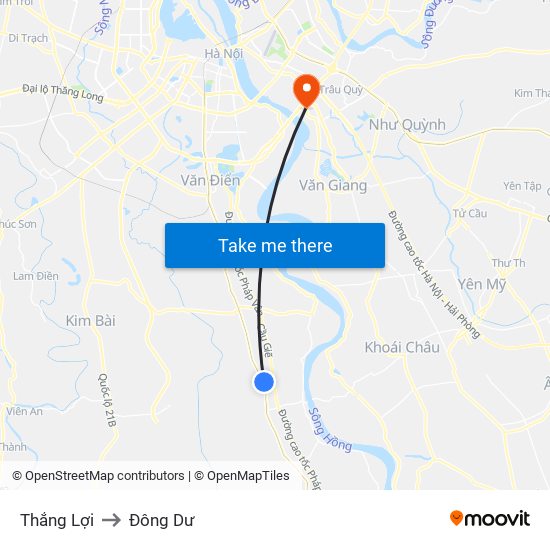 Thắng Lợi to Đông Dư map