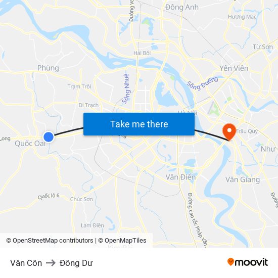 Vân Côn to Đông Dư map