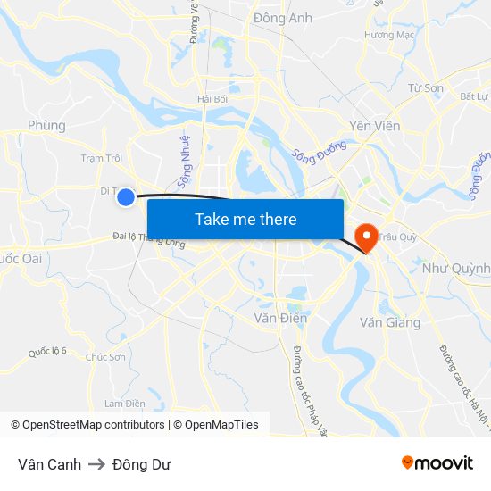 Vân Canh to Đông Dư map