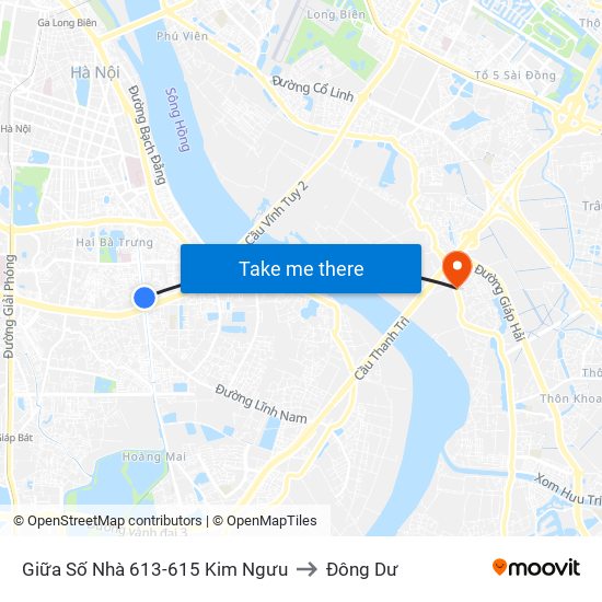 Giữa Số Nhà 613-615 Kim Ngưu to Đông Dư map