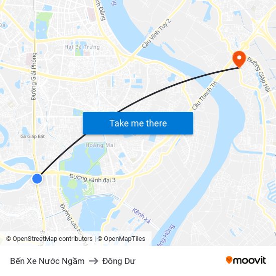 Bến Xe Nước Ngầm to Đông Dư map