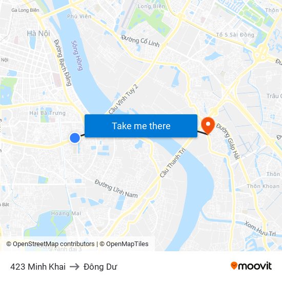 423 Minh Khai to Đông Dư map