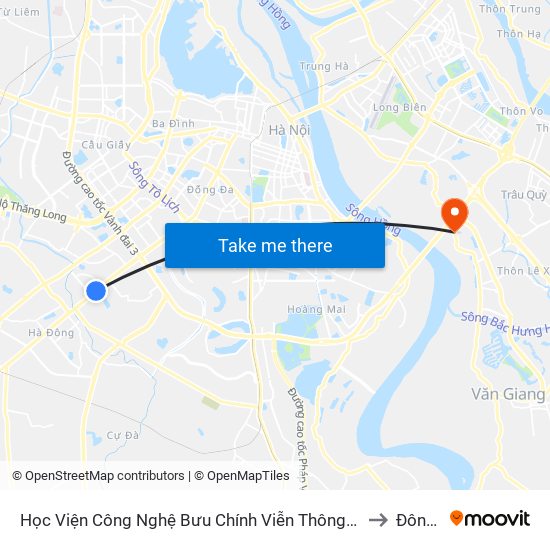 Học Viện Công Nghệ Bưu Chính Viễn Thông - Trần Phú (Hà Đông) to Đông Dư map