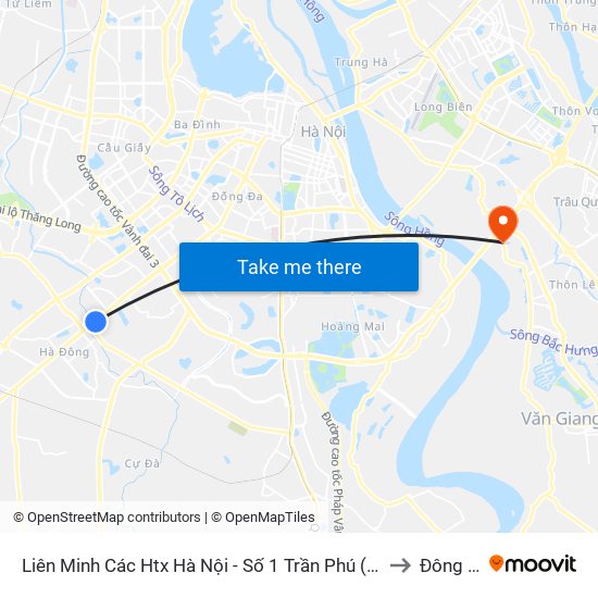 Liên Minh Các Htx Hà Nội - Số 1 Trần Phú (Hà Đông) to Đông Dư map