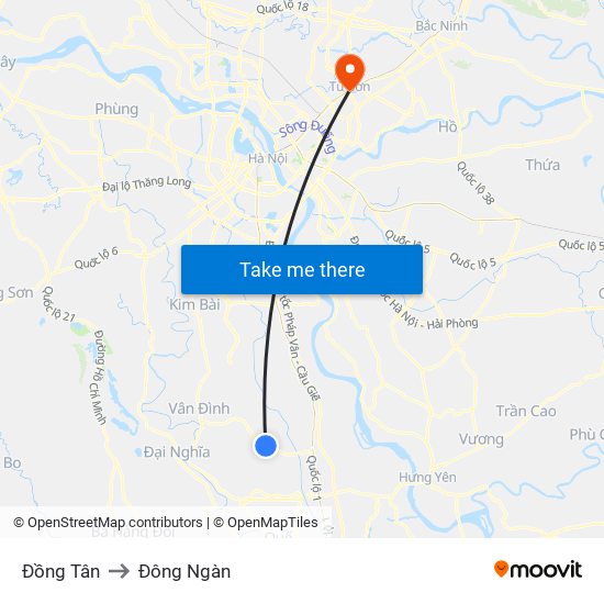 Đồng Tân to Đông Ngàn map