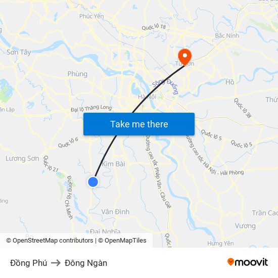 Đồng Phú to Đông Ngàn map