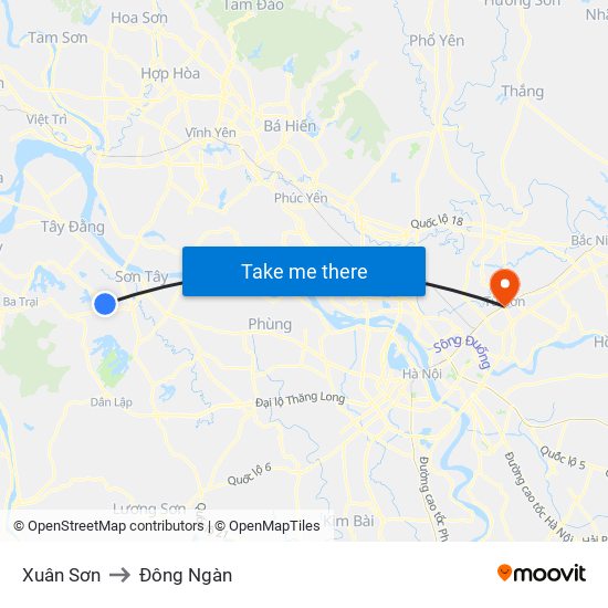 Xuân Sơn to Đông Ngàn map