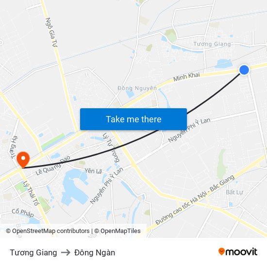 Tương Giang to Đông Ngàn map