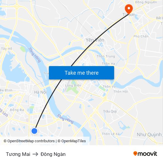 Tương Mai to Đông Ngàn map