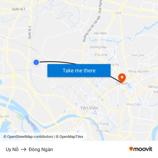 Uy Nỗ to Đông Ngàn map