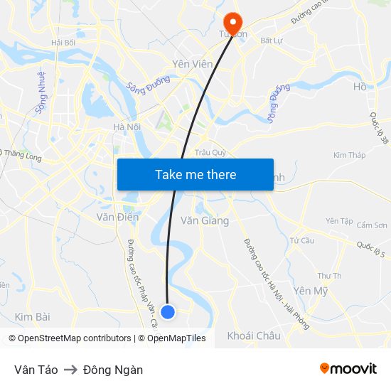 Vân Tảo to Đông Ngàn map