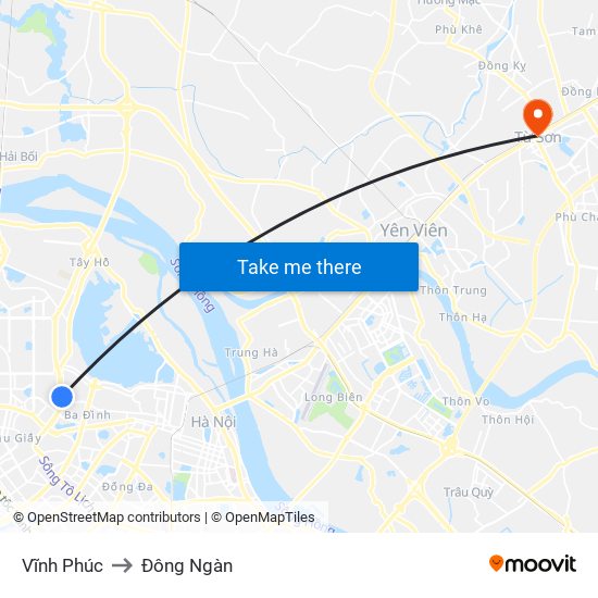 Vĩnh Phúc to Đông Ngàn map