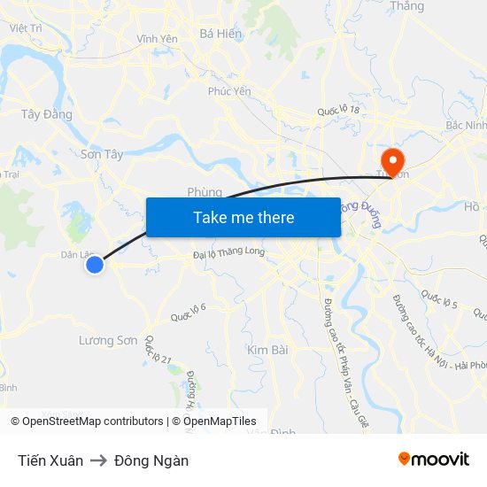 Tiến Xuân to Đông Ngàn map