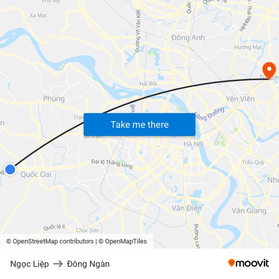 Ngọc Liệp to Đông Ngàn map