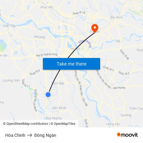 Hòa Chính to Đông Ngàn map