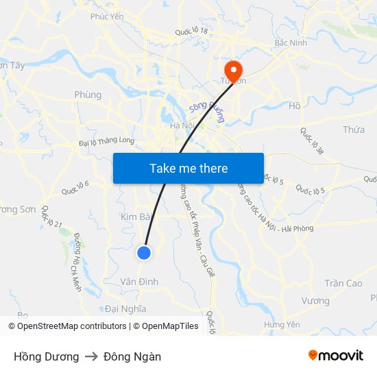 Hồng Dương to Đông Ngàn map