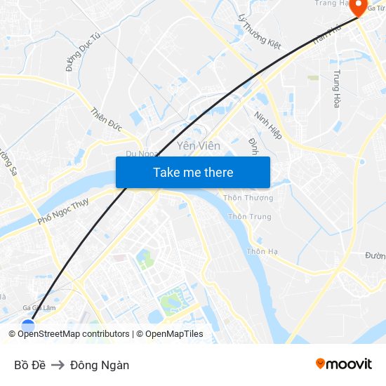 Bồ Đề to Đông Ngàn map