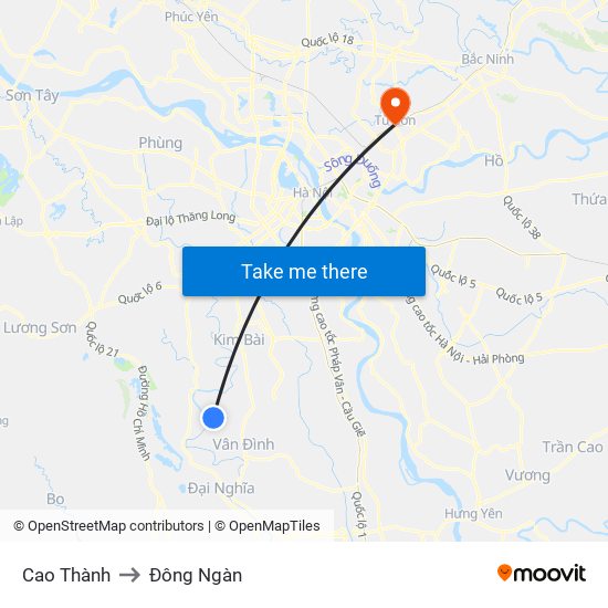 Cao Thành to Đông Ngàn map