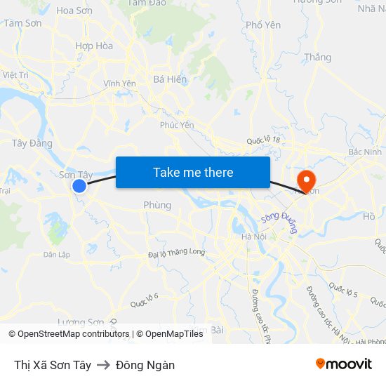 Thị Xã Sơn Tây to Đông Ngàn map