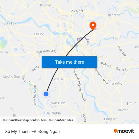 Xã Mỹ Thành to Đông Ngàn map