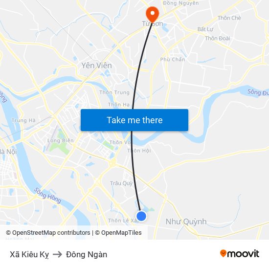 Xã Kiêu Kỵ to Đông Ngàn map