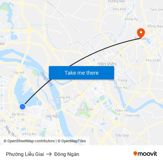 Phường Liễu Giai to Đông Ngàn map