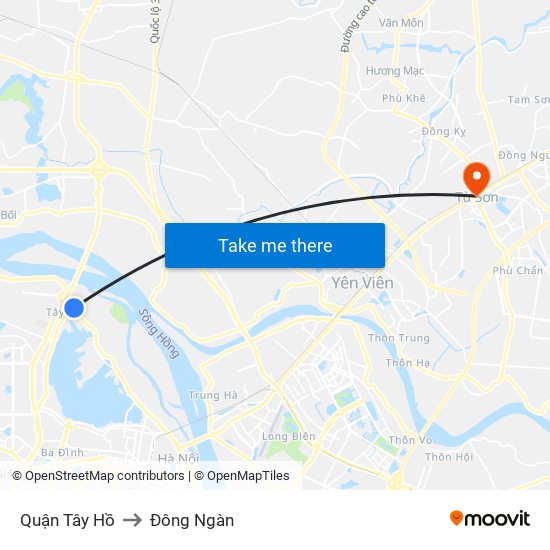 Quận Tây Hồ to Đông Ngàn map