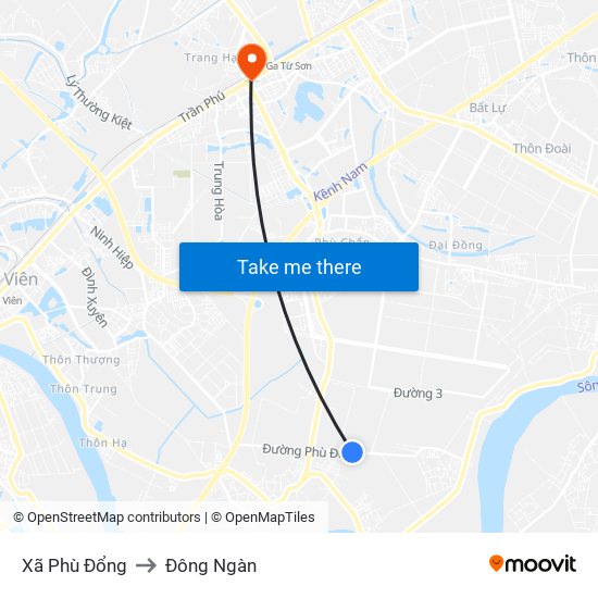 Xã Phù Đổng to Đông Ngàn map