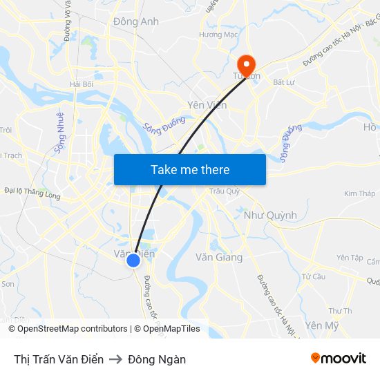 Thị Trấn Văn Điển to Đông Ngàn map