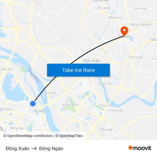 Đồng Xuân to Đông Ngàn map