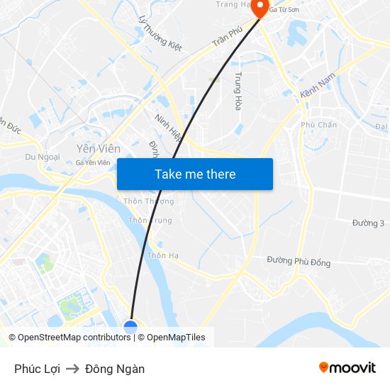 Phúc Lợi to Đông Ngàn map